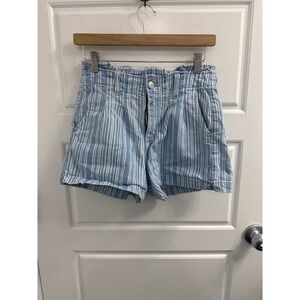 3/$30 American Eagle Striped Paperbag Waist Shorts Blue White Size 4 Stretch